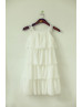 Ivory Chiffon Lace Trim Tiered Flower Girl Dress